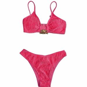 Coral Pink Velvet Bikini Set NWT Gold Hardware Coconut Girl Surfer Beachy Small